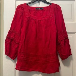 Ralph Lauren Red peasant boho embroidered Linen Blouse